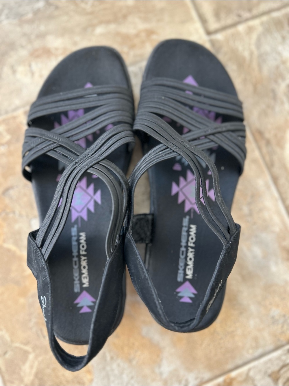 Skechers Black Strappy Memory Foam Sandals for Women